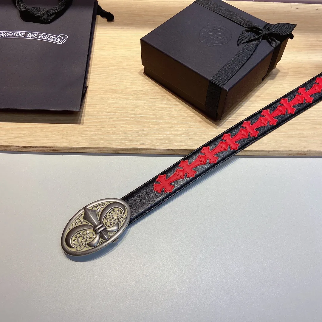 𝐂𝐡𝐫𝐨𝐦𝐞𝐇𝐞𝐚𝐫𝐭𝐬 Crow Heart double-sided tree plaster leather stitched cross belt (detachable version), high-quality hardware, with 2 logo buckles on the belt, very cool.